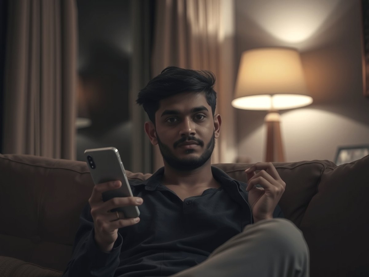 A player on a phone at home