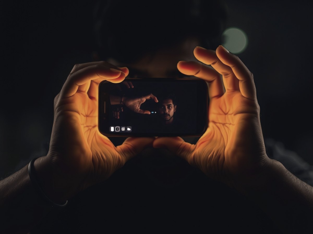 A player holding a phone in the dark